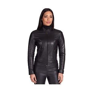 D Arienzo Giacca Pelle Nera Donna Giubbotto Biker Vera Pelle Made In