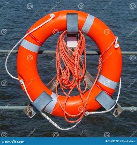 Orange Safety Ring And Rope Stock Image Image Of Preserver Holder