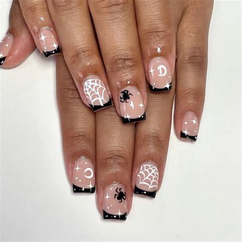 50 Spooky Spider Web Nails — Black French Tip White Spiderweb Nails