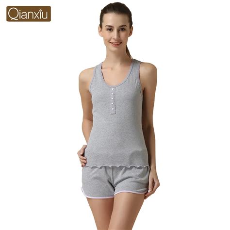 Qianxiu Womens Pajama Set Cotton Lounge Wear Knitted Sleepwear