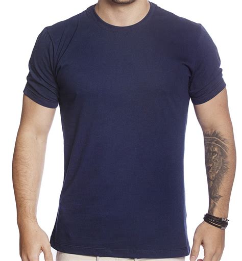 Camiseta Masculina Manga Curta Algod O Premium Gola Redonda Azul