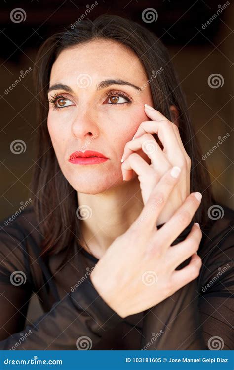 Brunette Mature Woman With Red Lips Stock Image Image Of Caucasian