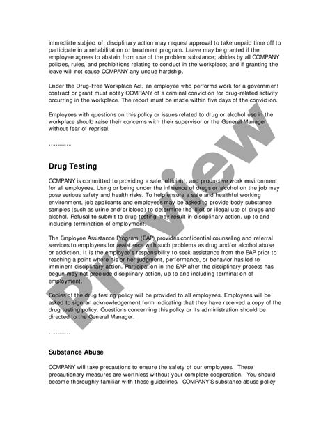 Company Drug And Alcohol Policy Template