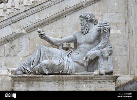 Ancient Marble Statue Of River Nile Deity With Sphinx From Capitoline