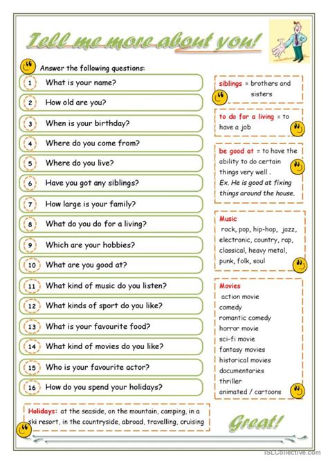 All About You Introduce Yoursel English Esl Worksheets Pdf Doc