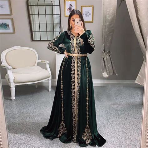 Caftan marocain en satin Vert Foncé