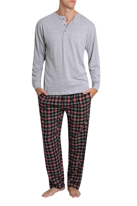 Mr Sleep Mr Sleep Adult Mens Flannel Pajama Pant And Long Sleeve Henley Cotton Button Down