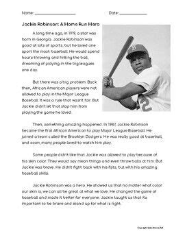 Jackie Robinson Biography Worksheet Grade 2 HSS 2 5 Common Core