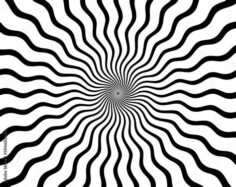 Black And White Hypnotic Spiral Wave Rays Background Psychedelic