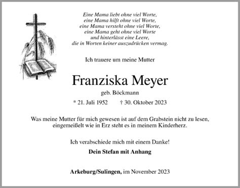 Traueranzeigen Von Franziska Meyer Om Trauer De