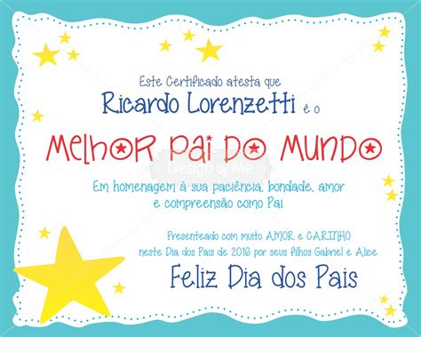 Certificado Melhor Pai Digital Design By Me Elo