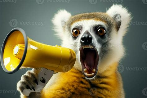 Funny Lemur Commands Attention With A Yellow Speaker Marketing Success Ai Generated 29496492