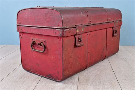 Antique Metal Trunk Box With Handles Retro Industrial Style Decor Iron