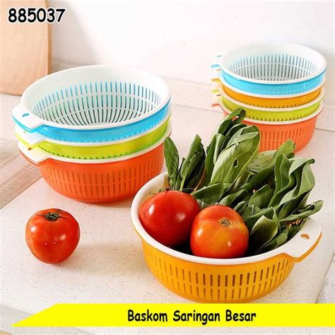 Jual Baskom Saringan Plastik Besar Bening Cuci Buah Sayur Wadah Cuci