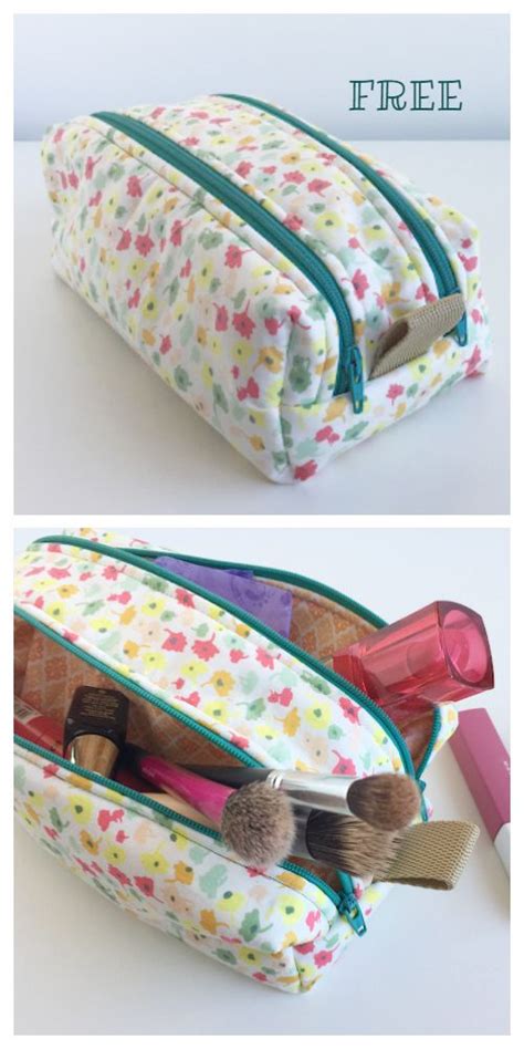 DIY Fabric Double Zipper Cosmetic Bag Free Sewing Pattern Fabric