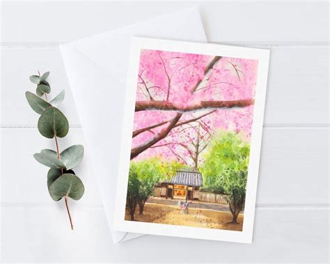 Cherry Blossom Greeting Card Japan Greeting Card Blank Inside In