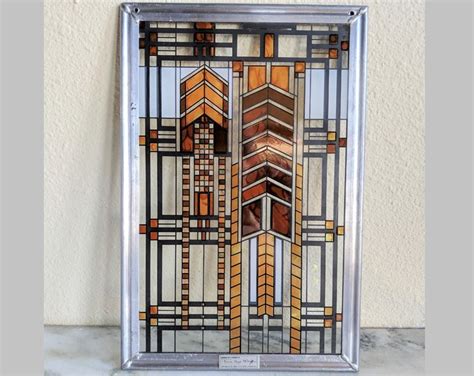 Large Frank Lloyd Wright Autumn Sumac Stained Glass Suncatcher Mid Century Home Wall Decor