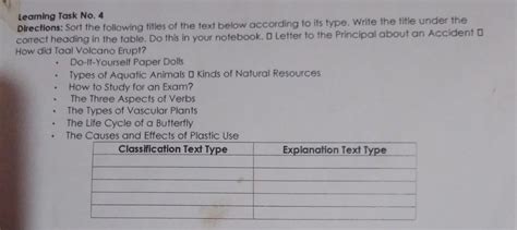 Learning Task 4 Classification Text Types And Explanation Text Types Brainly Ph