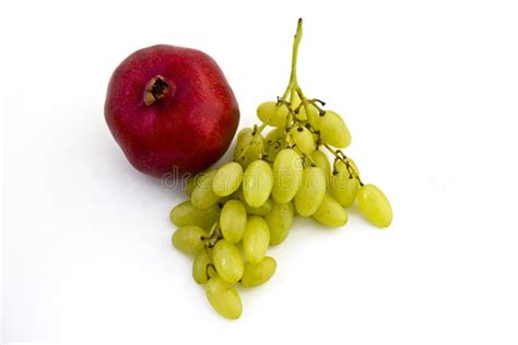 Pomegranate And Grapes On White Background Stock Image Image Of