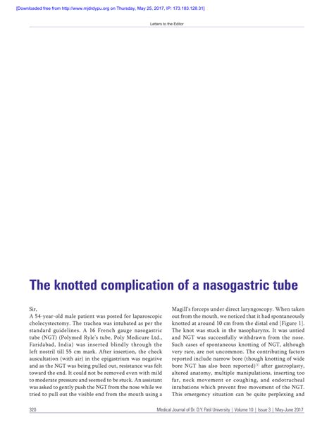 Pdf The Knotted Complication Of A Nasogastric Tube