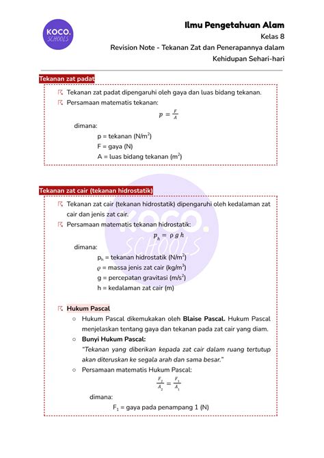 Solution Revision Note Ipa Kelas 8 Tekanan Zat Dan Penerapannya Dalam Kehidupan Sehari Hari