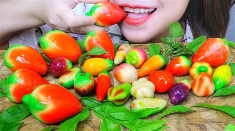 Asmr Eating Fruits Shaped Mung Bean Cake Eating Sounds Linh Asmr Youtube