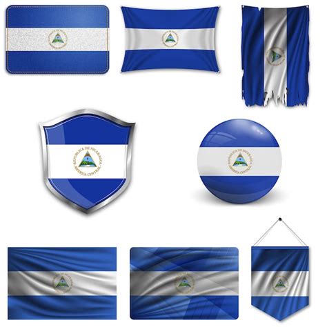 Conjunto De La Bandera Nacional De Nicaragua Vector Premium