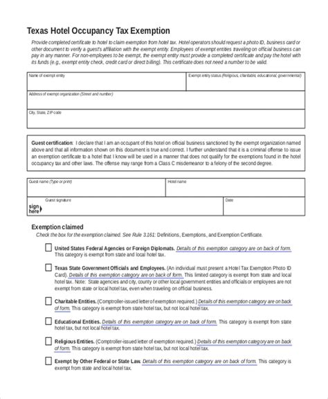 Tax Exempt Lodging Form