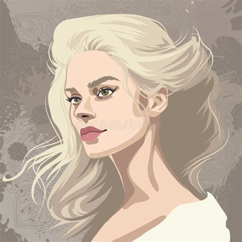 Portrait Of A Beautiful Blonde Girl With Loose Curly Hair Stock Vector