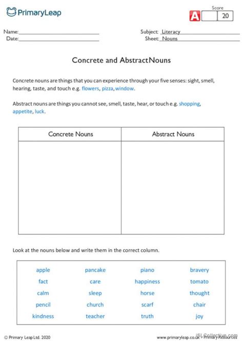 Concrete Vs Abstract Nouns Worksheet Martin Lindelof