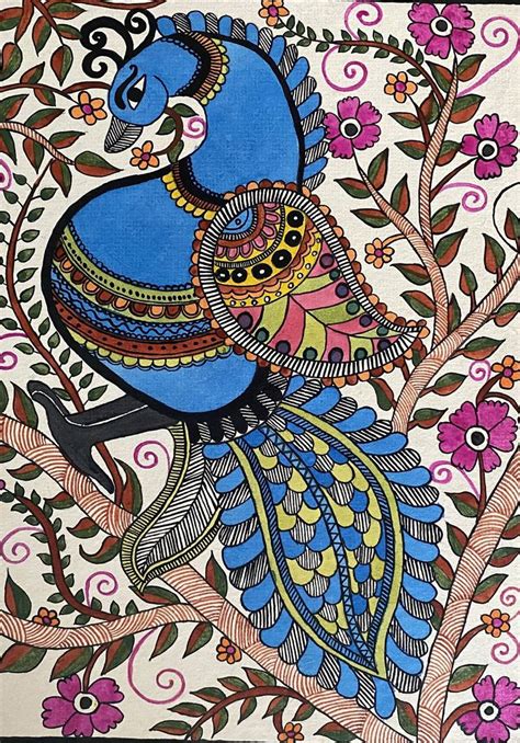 Peacock Kalamkari Painting by Indu Prasad | Saatchi Art