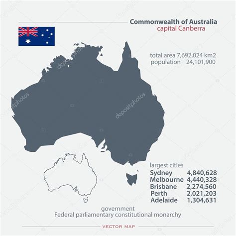 Commonwealth of Australia isolated maps and official flag icon. vector ...