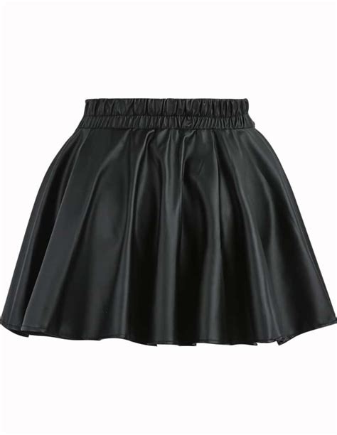 Pleated Flare Pu Black Skirtfor Women Romwe