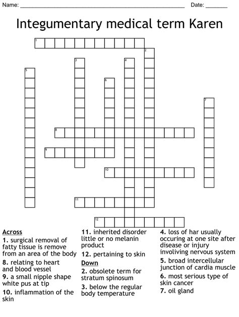 Integumentary Medical Term Karen Crossword WordMint