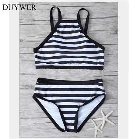 Black White Striped Bikini Set 2018 Swimsuit Lady Women S Swimwear