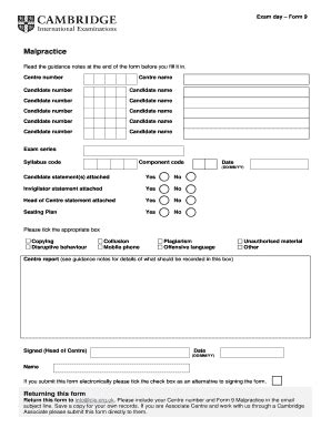 Fillable Online Cie Org Exam Day Form 9 Cambridge International