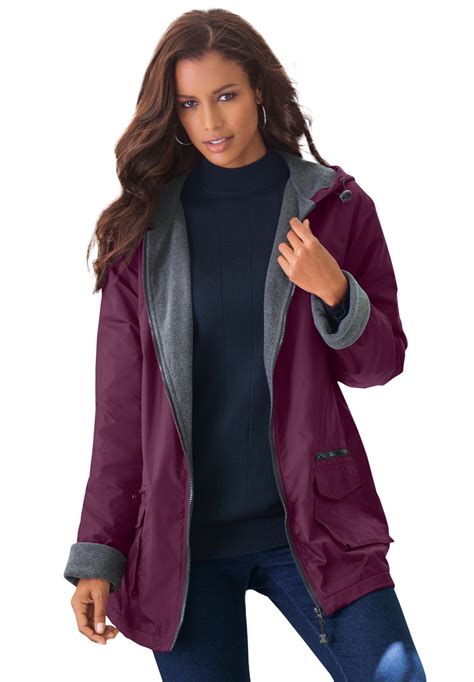 Roamans Womens Plus Size Hooded All Weather Jacket Fleece Lining