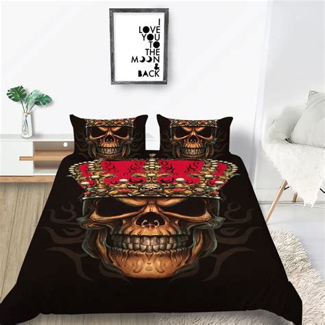 King Size Bedding Set Skull Fashionable 3D Scary Black Duvet Cover