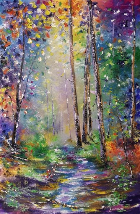 Original Art Forest Light Painting Textured Forest Artwork | Etsy