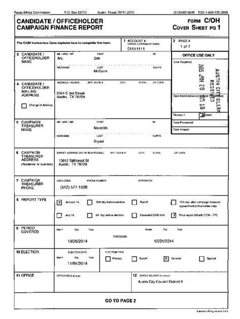 Fillable Online Form C OH Candidate Officeholder City Of El Paso