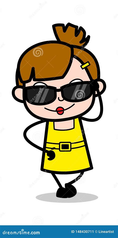 Fashionable Sunglasses Cute Girl Cartoon Character Vector Illustration Stock Illustration