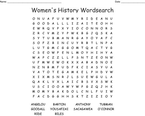 American Womens History Month Word Search Wordmint Word Search Printable