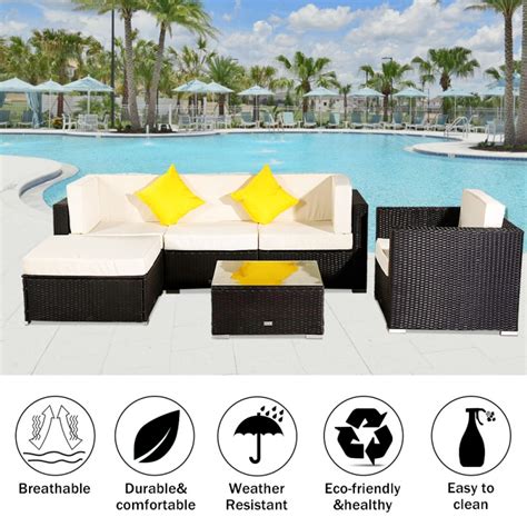 Oshion 6 Pcs Outdoor Patio Garden Black Rattan Wicker Sofa Set