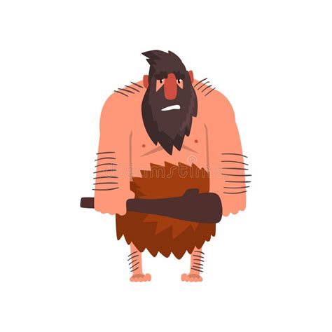 Prehistoric Muscular Bearded Man Wearing Animal Pelt Primitive Stone