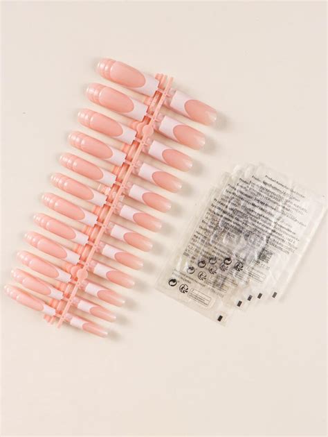 120pcs Long Square French Tip Press On Nails Nude Acrylic Nail Art Tips Kit With Nail Glue