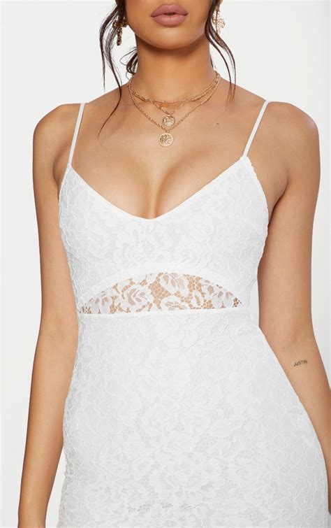 White Lace Plunge Midi Dress Dresses Prettylittlething Aus