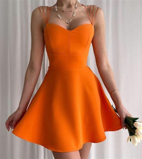 Pin By Elo On Dress Elbise Short Dresses Orange Homecoming