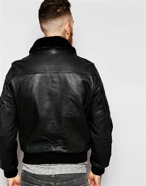 Lyst Schott Nyc Leather Flight Jacket With Faux Fur Collar In Black