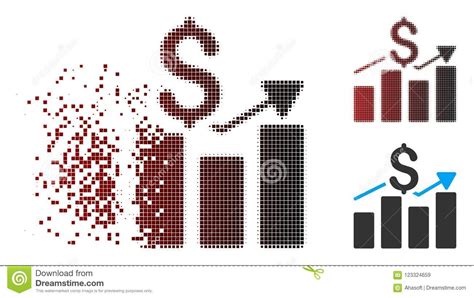 Shredded Pixel Halftone Sales Bar Chart Icon Stock Vector