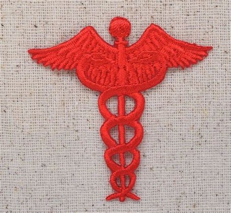 383 Red Medical Caduceus Symbol Doctor Nurse Iron On Applique